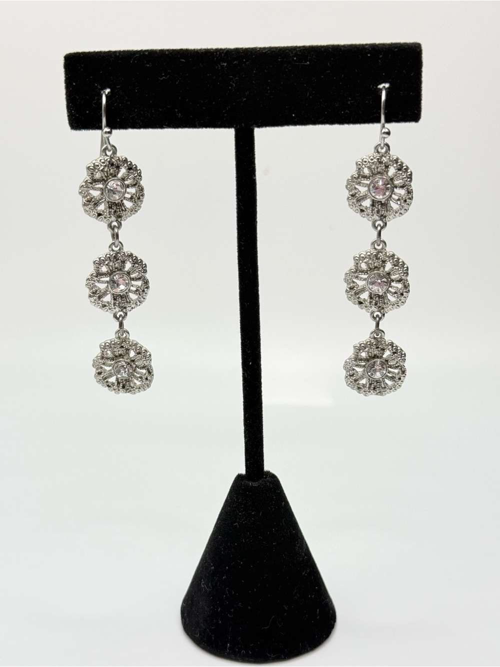 Nordstrom Silver-Tone Triple Floral Drop Earrings